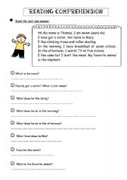 Reading comprehension: Answer questions