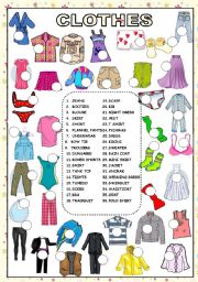 English Worksheet: CLOTHES (KEY AND B&W VERSION INCLUDED)
