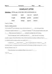 English Worksheet: Complaint letter