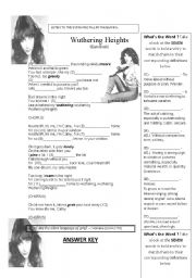 English Worksheet: WUTHERING HEIGHTS BY KATE BUSH WITH ANSWER KEY