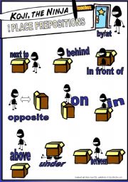 English Worksheet: Koji The Ninja Teaches The Place Prepositions (Pictionary)