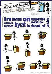 English Worksheet: Koji The Ninja Teaches The Place Prepositions (Exercises)