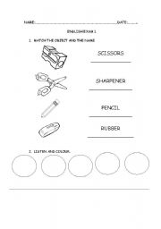 English worksheet: EXAM 1 YEAR/KINDERGARDEN