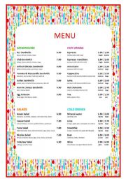 English Worksheet: CAFE MENU