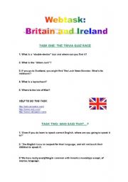 English worksheet: Webtask: Britain and Ireland