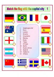 English Worksheet: Match the flags with the capital cities