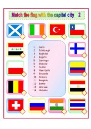 English Worksheet: Match the flags and capital cities 2