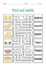 English Worksheet: Body parts maze