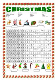 English Worksheet: xmas wordsearch