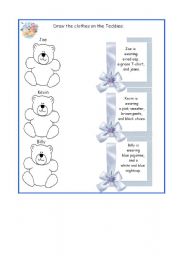 English worksheet: Clothes - Dressing Teddy bears