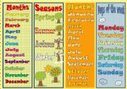 English Worksheet: Bookmarks (days of the week, months, seasons) + exercises