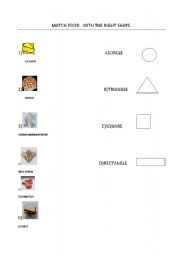 English worksheet: match food with the right shape