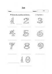 English worksheet: Numbers Test