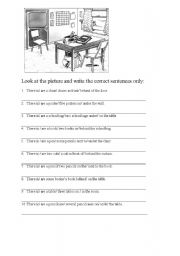 English Worksheet: a worksheet to practice prepositions, plural nouns and existential there at the same time