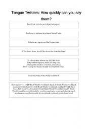 English Worksheet: Pronunciation exercise: Tongue Twisters