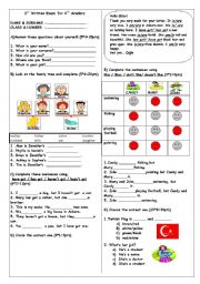 English Worksheet: An Excellent Quiz for the 6 Graders (2 pages)