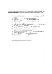 English Worksheet: present/past tenses revision, passives