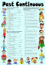 English Worksheet: Exercises on Past Continuous Tense � Positive, Negative & Interrogative Forms (Editable with Key)