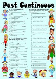 English Worksheet: Exercises on Past Continuous Tense  Positive, Negative & Interrogative Forms (Editable with Key)