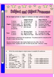 English Worksheet: Subject and Object Pronouns