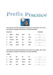 English worksheet: Prefix Practice