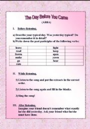 English Worksheet: The Day Before You Came