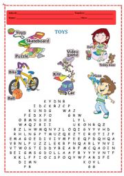 Toys Vocabulary Wordsearch
