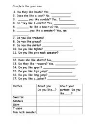 English worksheet: Do you like....?