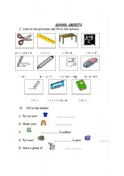 English Worksheet: School objects