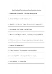 English Worksheet: Past Tense Error Correction