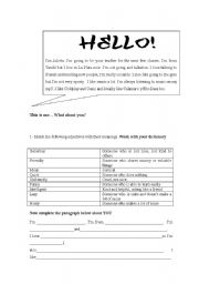English worksheet: Hello-introduce myself