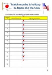 English Worksheet: Match months & celebrations in America and Japan