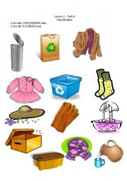 English Worksheet: container and clothes