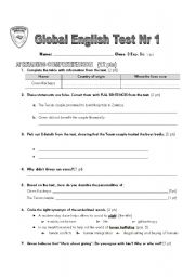 English Worksheet: End-of-term Test Nr 1 (3rd formers_Common Core)