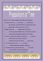 English Worksheet: Prepositions of Time