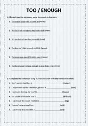 English Worksheet: TOO / ENOUGH