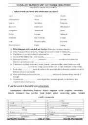 English Worksheet: vovabulary related to the theme: sustainable development