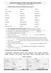 English Worksheet: vovabulary related to the theme: sustainable development