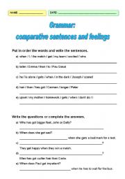 English worksheet: Grammar: comparative sentences and feelings