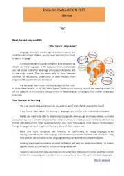 English Worksheet: English Test 10th Form