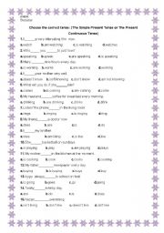 English Worksheet: The Simple Present Tense & The Present Continuous Tense