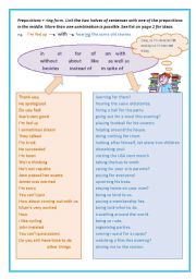 English Worksheet: An activity with prepositions which are followed by the -ing form.