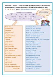 An activity with prepositions which are followed by the -ing form.