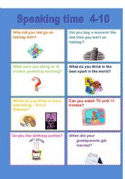 English Worksheet: Speaking time 4-10
