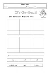 English worksheet: xmas - cut and paste pictures and words