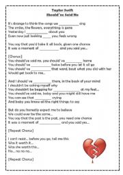 English Worksheet: SONG! 3rd Conditional - Taylor Swift