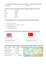 English worksheet: 5th grade exam/worksheet (for Turkish students)