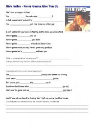 English worksheet: song - Never gonna give you up