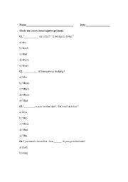 English worksheet: Interrogative and Relative Pronoun Quiz