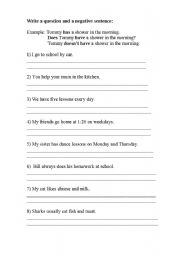 English worksheet: Present Simple - types of sentences